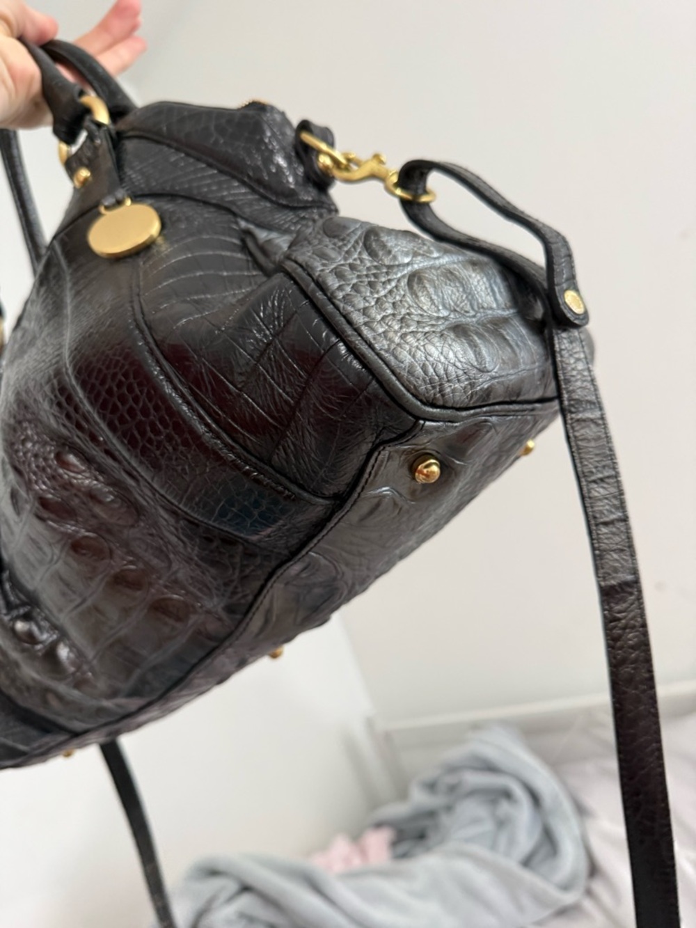 Brahmin Vintage Louise Rose Twilight Black with silver ombré leather satchel - Picture 5 of 10